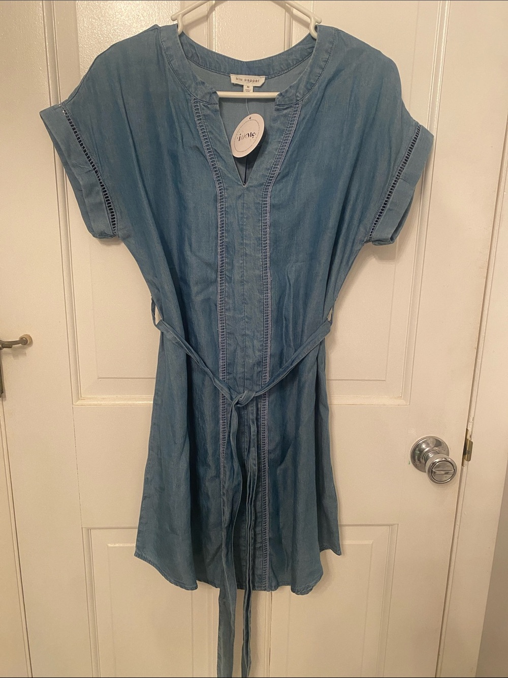 Soft denim tie waist dress
